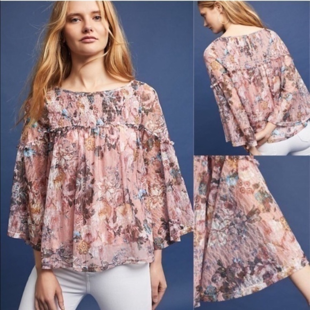 Anthro Akemi Kin Juno Patrizia Floral Sheer Top XS